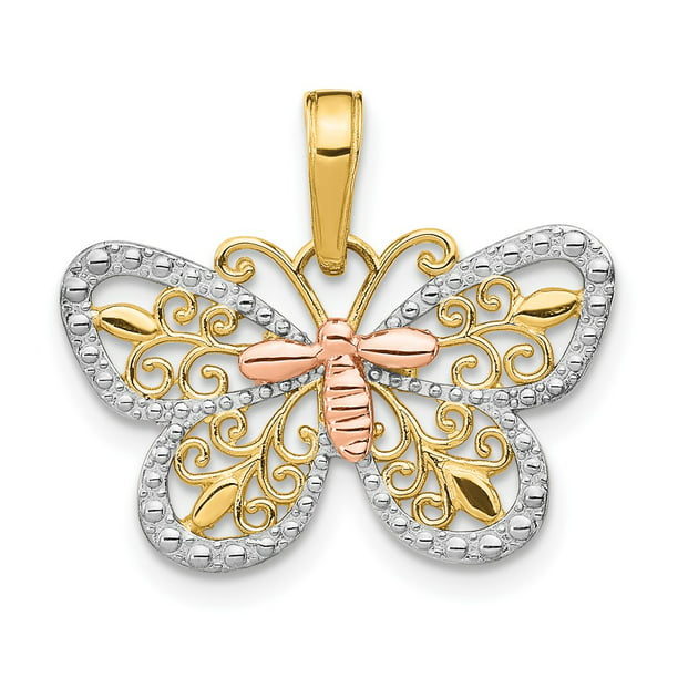 Diamond2Deal 14k Two-tone Gold CZ Childrens Butterfly Pendant Ideal Gifts For Women 